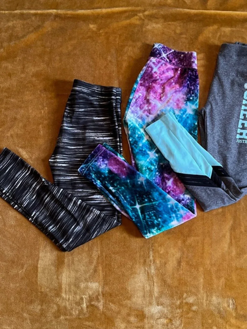 Justice Leggings Lot of 3 Girls size 8 Black Purple Gray Active Cheer School
